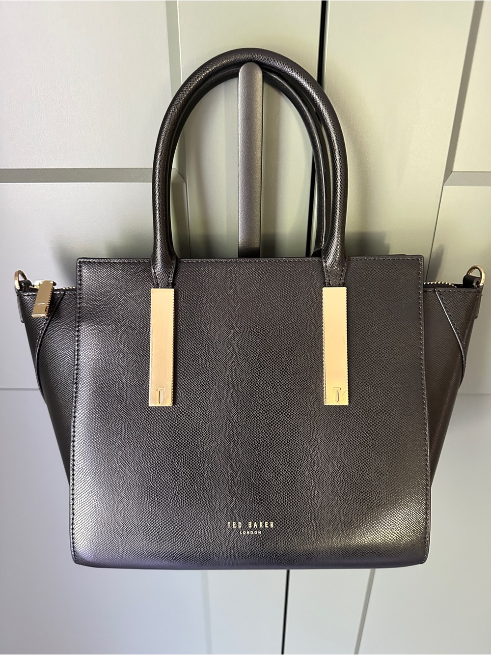 Ted Baker Black Leather Handbag with Gold Accents